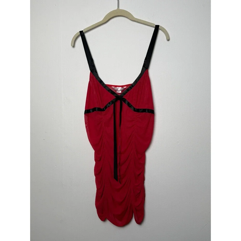 Victoria's Secret Red Mesh Ruched Babydoll‎ Lingerie Dress Size L